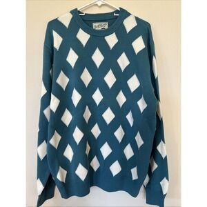 Bogey Boys Golf Rhombus Sweater Mens's Retro Look Teal White 100% Cotton XL